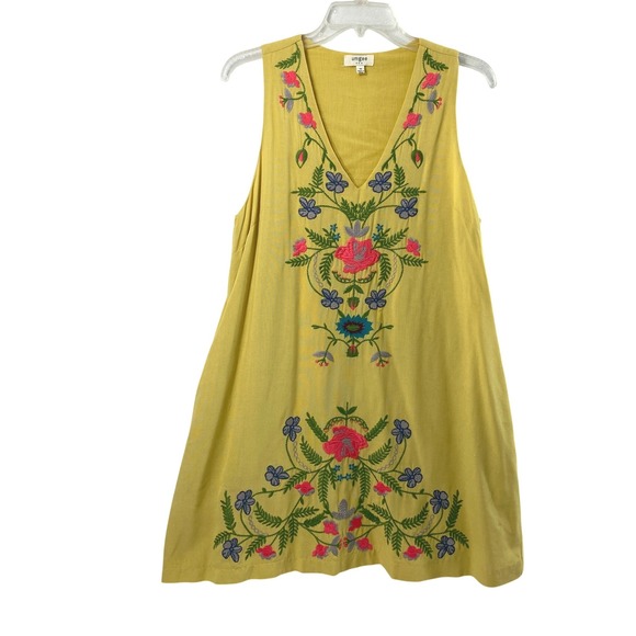 Umgee Dresses & Skirts - Umgee Dress Women Medium Yellow Floral Embroidered V-Neck‎ Sleeveless Boho Shift